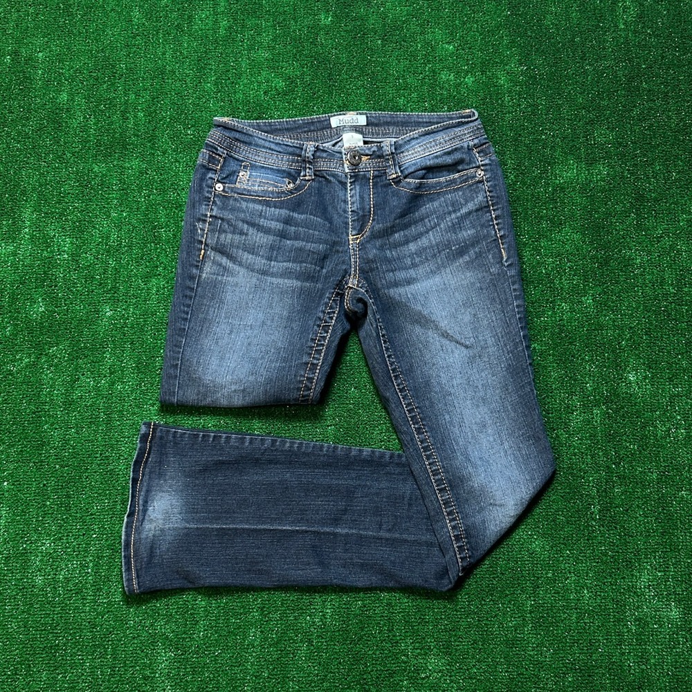 Mudd Jeans Bootcut Flare Dark Wash Contrast Stitch Denim‎ Blue Size 5